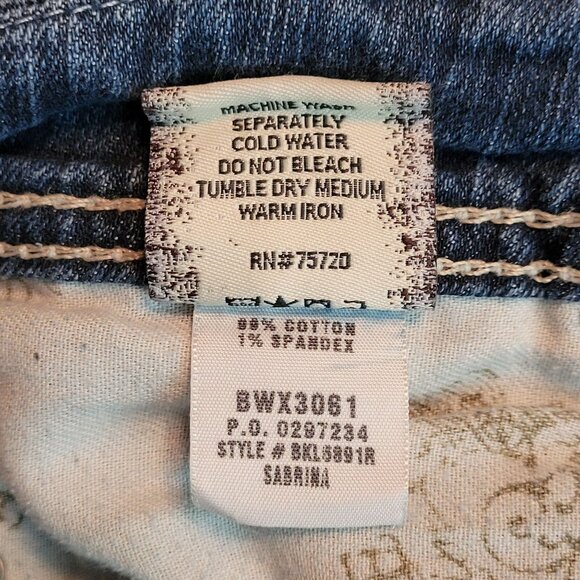 BKE Jeans 28 R Sabrina Flare Low Rise Ripped Thick Stitch Stretch Boho Western - Picture 6 of 12